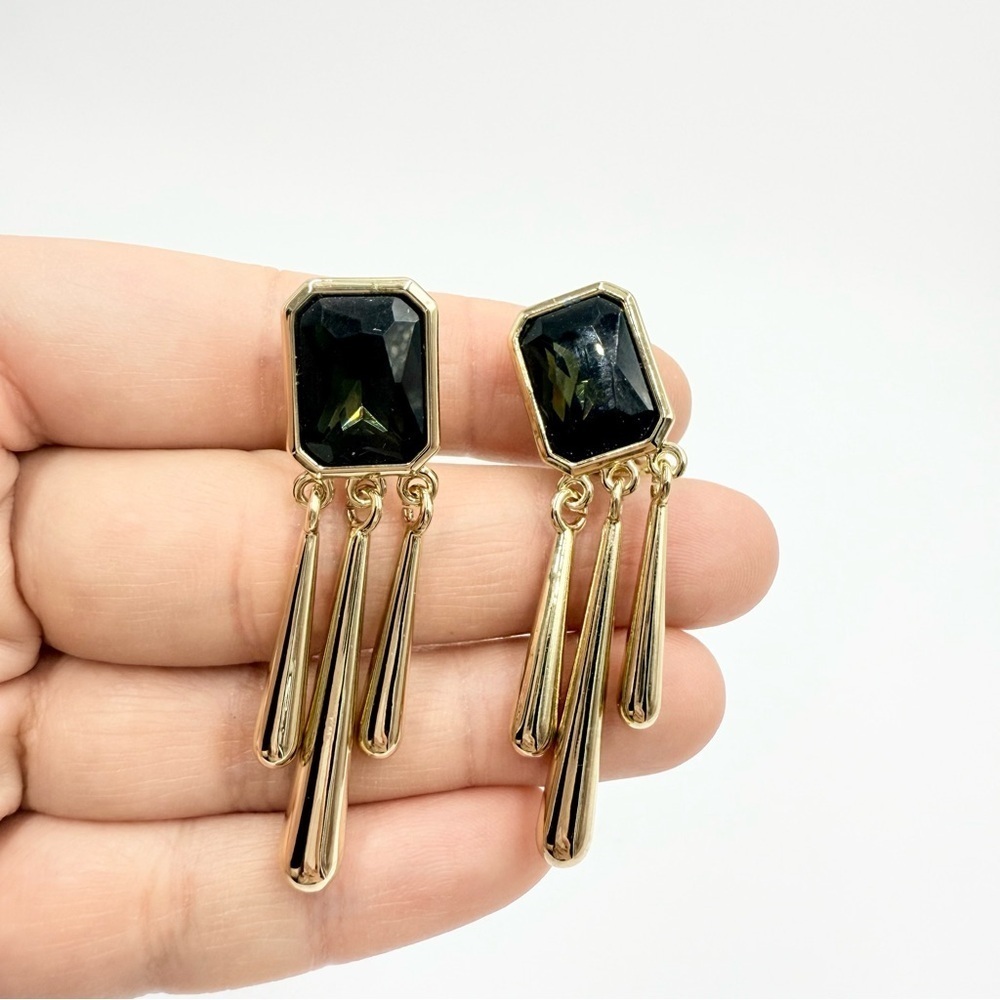 JEWELMINT Elegant Gold Tone Black Dangle Earrings